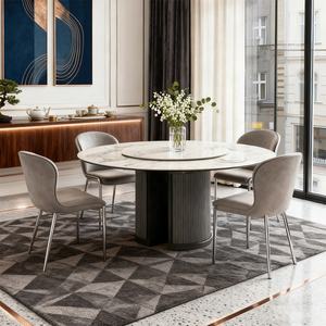 Set da Pranzo Rotondo di Lusso in Stile Moderno Metà Secolo, Tavolo Allungabile in Pietra Sinterizzata Effetto Marmo con 6 Sedie - Product Image 1