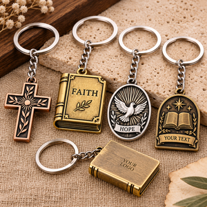 Porte-clés Métalliques Personnalisés Style Antique avec Relief 3D Croix Livre Colombe Cadeaux Souvenirs OEM ODM - Product Image 1
