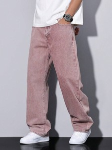 Jean rétro rose délavé pour homme, coupe ample, jambe large, style Y2K streetwear, pantalon en denim ample, surdimensionné - Product Image 4