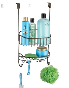 Metal Wire Bathroom Shower Organizer Door Caddy with Built-in Hooks storage basket for bathroom
