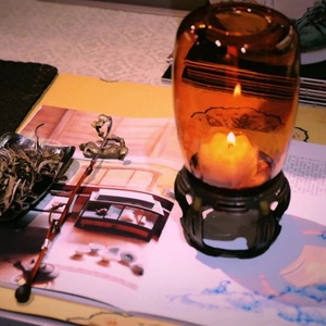 Amber Glass Candlestick Holder Tapered Heat Resistant Home Decoration New Chinese Style Lantern - Product Image 3