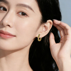 Cuff Earrings Geometric Plant Design Bezel Set Zircon Copper Alloy Fashion Gift Jewelry EA14330 - Product Image 2