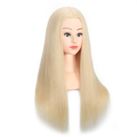 Tête d'entraînement en cheveux humains blond platine de 20 pouces de qualité supérieure avec pince de table, permable et décolorable, pour la pratique en salon (vente en gros)