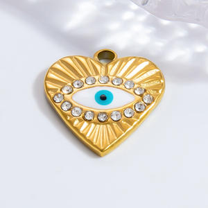 Colgante de ojo turco en forma de corazón con engaste de bisel de acero inoxidable, dije temático para joyería, accesorio para regalo de collar DIY - Product Image 3