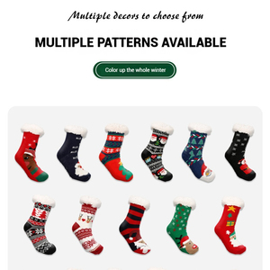 Chaussettes d'intérieur chaudes en polaire épaisse pour femmes, motif de dessin animé en acrylique, antibactériennes, tricotées, pour l'hiver, Noël - Product Image 4