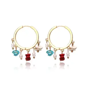 2021 New Za Metal Turquoise Stone Tassel Hoop Earrings Women Elegant Handmade Colorful Beads Open Circle Earrings Jewelry