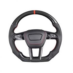 Volant sport en fibre de carbone <span class=keywords><strong>Audi</strong></span> RS4 A6 A7 S6 RS6 S7 RS7 avec écran LED et palettes de changement de vitesse (<span class=keywords><strong>Rouge</strong></span> 2017-2024) - Product Image 1