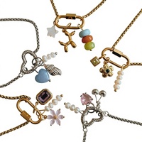 Pendentif en résine colorée de style européen et américain en acier inoxydable, accessoires DIY, collier pour femme, chaîne en bambou, anneau réglable