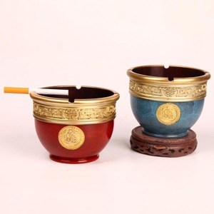 Cenicero/recipiente para arroz de latón puro, decoración para sala de estar/oficina, estilo retro chino, jarra de bronce con orejas de león, bronce coloreado - Product Image 1