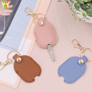 PU Leather Embossed Durable Oval <b>Key</b> Protector Car <b>Key</b> Loop Replacement <b>Key</b> Sleeve Keychain Bag Car Pendant - Product Image 3