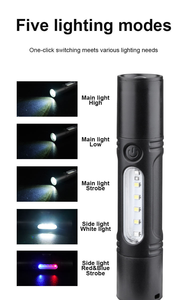 Linterna con silbato incorporado para excursionistas y campistas, recargable por USB, con zoom, luz de señal de emergencia roja y azul, ligera - Product Image 2