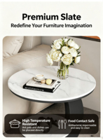 Table d'appoint ronde à 2 niveaux en pierre frittée avec structure en fer, table basse de canapé, minimaliste, pour salon et intérieur, sans danger pour les aliments