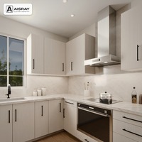 Ensemble de meubles de cuisine sur mesure, portes en chêne blanc moderne, design modulaire, aménagement en U et tiroirs à fermeture douce