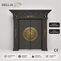 Porte d'entrée double en acier inoxydable de luxe GELLJA avec médaillon en bronze, certifiée CE pour villa