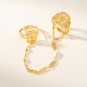 Bagues connectées plaquées or de Dubaï pour femmes, style filigrane <span class=keywords><strong>arabe</strong></span>, bagues de doigt en chaîne, bijoux du Moyen-Orient - Product Image 5