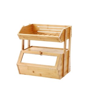 Boîte à pain en bambou Hong'ao à double couche avec tiroir, étagère de rangement pour fruits et légumes, organisateur de cuisine, couleur bois naturel - Product Image 1