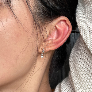 Thời trang không gây dị ứng 925 sterling Silver dangle Bông tai cho phụ nữ cô gái quà tặng trang sức trăng sao bông tai với Zircon - Product Image 4