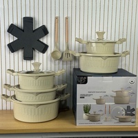 Nouvel ensemble de batterie de cuisine antiadhésive en fonte d'aluminium de 15 pièces, robuste et moderne, pour la maison et la cuisine, avec ustensiles, vente en gros