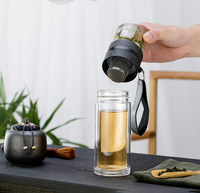 Bouteille d'eau en verre borosilicate à double paroi transparente de 320 ml avec infuseur à thé et filtre, tasse de voyage réutilisable pour boissons chaudes et froides