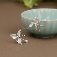Rosaeflora "Blumen- und Vogelmotiv" Ohrklemme Ohrringe ohne Piercing Echtes 925er Sterlingsilber Feiner Schmuck Neutrale Accessoires