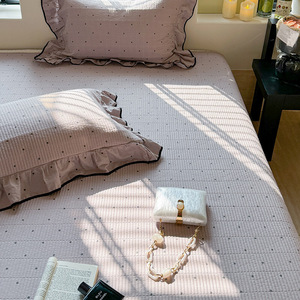 2025 nouveau Style coréen dentelle bord housse de couette coton couverture de lit à pois impression couvre-lit housse de couette quatre pièces ensemble de literie - Product Image 3