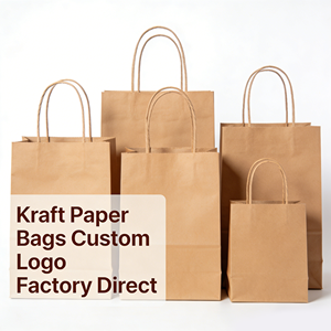 Sacs en papier kraft personnalisés KM, sacs en papier kraft brun pour vêtements, emballages, sacs cadeaux en papier kraft avec poignée - Product Image 1