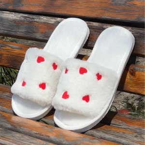 Pantuflas Blancas con Bordado de Corazón, Suaves y Afelpadas, con Punta Abierta, <span class=keywords><strong>Planas</strong></span> y Cómodas para <span class=keywords><strong>Mujer</strong></span>, para Usar en Casa - Product Image 5