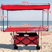 Chariot pliable d'extérieur avec table et parasol, design tout-terrain pour un transport facile du matériel et des fournitures de camping