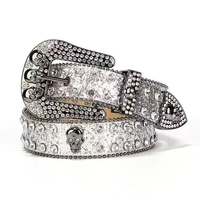 Ceinture avec boucle en alliage, motif crâne, style punk Y2K, article transfrontalier européen et américain le plus vendu, incrusté de diamants.