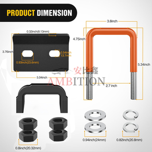 Tendeur de remorque AMBITION pour attelages de remorques de 2,5 pouces, anti-ronflement avec couvercle en caoutchouc, boulon en U orange - Product Image 2