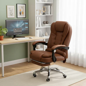 Meistverkaufter Brauner PU Moderner Höhenverstellbarer Chef-Bürostuhl mit Weicher Massage und Fußstütze für Home Office - Product Image 1