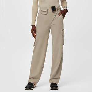 Conjunto de Uniforme Médico Profesional con Cuello en V, Blusa con Múltiples Bolsillos y Pantalones Jogger de Pierna Ancha para Hospital o Salón de Belleza - Product Image 5