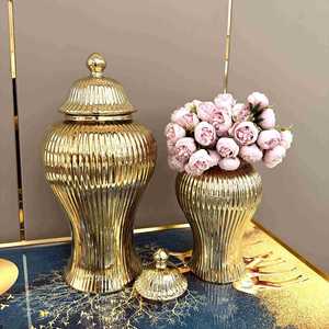 European Style Flower <b>Vase</b> Decor Luxury Light Ceramic Storage Jar with Electroplated Finish Modern General Jar Decorative Crafts - Product Image 5