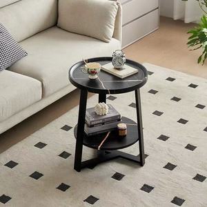 Bona <b>Gold</b> Square <b>Round</b> Coffee <b>Table</b> Wood Double Layer Storage Living Room <b>Side</b> <b>Table</b> Modern Minimalist Design - Product Image 2