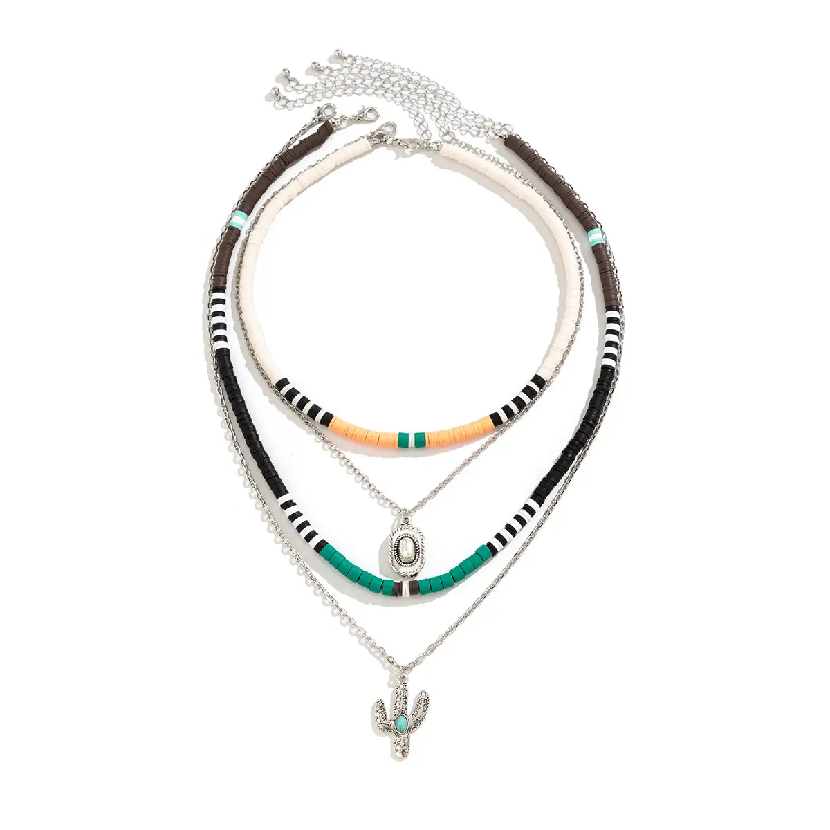 Kalung manik-manik rantai tulang kerah pirus gaya Retro Set kalung perhiasan mode dekorasi gaya kaktus etnis
