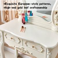 Coiffeuse classique moderne européenne blanche avec miroir ovale éclairé, en bois sculpté, tiroirs de rangement et tabouret rembourré
