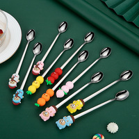 304 cuillère à glace en acier inoxydable mignon dessin animé Silicone tête de poupée couverts en métal café cuillère à remuer