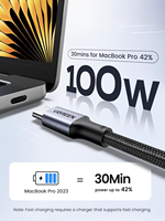 Câble USB C d'origine UGREEN US316, alimentation 100W, charge rapide 5A, câble de type C avec puce E-Marker pour iPhone, travail de bureau