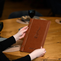 Porte-menu en similicuir rétro de luxe, sur mesure pour restaurants, cafés, restauration, avec logo en relief, porte-menu
