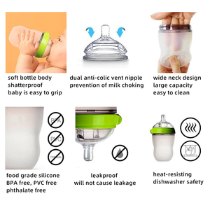 Bouteille de lait pour bébé en <span class=keywords><strong>silicone</strong></span> anti-colique 5oz 8oz à col large - Product Image 2