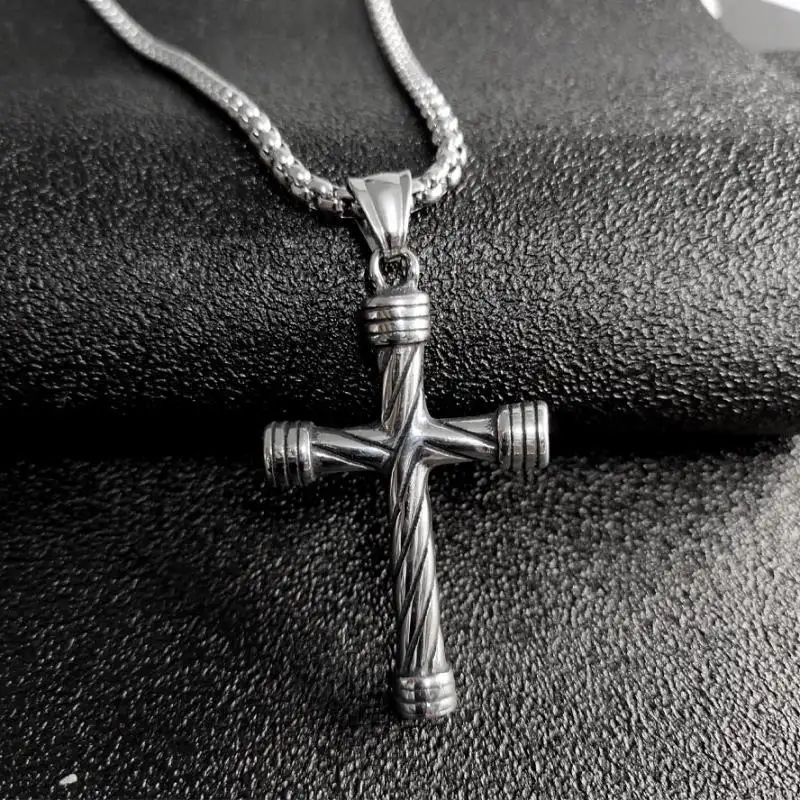 Factory Price Vintage Antique Chain Lobster Clasp Stainless Steel Jesus Cross Pendant Necklace For Men