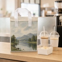 Sac isotherme de livraison en gros, personnalisé avec impression paysagère, en non-tissé avec doublure en feuille de PP, poignée supérieure blanche, pour café et thé