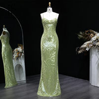 Robe longue personnalisée verte à sequins, bretelles spaghetti, moulante sirène, sexy, pour soirée, bal de promo, OEM