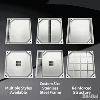 Grille de caniveau carrée moyenne en acier inoxydable à fentes, taille 250 mm, surface brossée, avec couvercle à levage facile pour chemins de randonnée communautaires