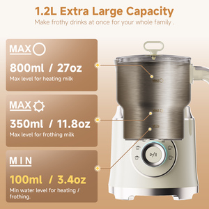 Mousseur à lait électrique 7-en-1 1,2 L, machine à mousse chaude et froide automatique, mousseur vapeur 600W, fouet magnétique, carafe en acier inoxydable détachable, pour latte - Product Image 4