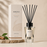 Arovi - Ensemble diffuseur de parfum en bois de santal personnalisé 200 ml avec flacon de recharge, bâtonnets noirs, verre, parfum d'ambiance pour la maison, emballage cadeau