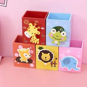 Porte-stylo en bois de dessin animé mignon coloré, conteneur de papeterie pour la maternelle, l'école primaire, porte-stylo pour enfants