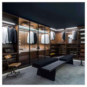 Armoire de rangement en bois de style vintage avec tiroirs, placard, porte en verre transparent, convertible en dressing pour salon - Product Image 1