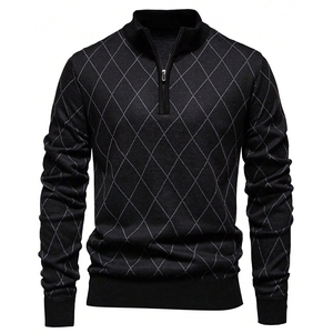 Vente en gros de <span class=keywords><strong>pull</strong></span> à col roulé zippé pour hommes avec logo personnalisé Oem Odm <span class=keywords><strong>Pull</strong></span> à col roulé vintage épais à revers Boxy <span class=keywords><strong>Pull</strong></span> en tricot court - Product Image 1