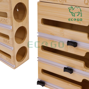 Distributeur de papier d'aluminium et de plastique en bambou 9 en 1 Organisateur de rangement de sacs Ziplock Organisateur de sacs de cuisine - Product Image 3